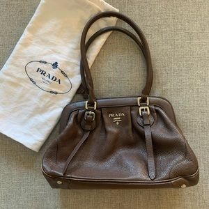 Authentic PRADA brown pebble leather handbag